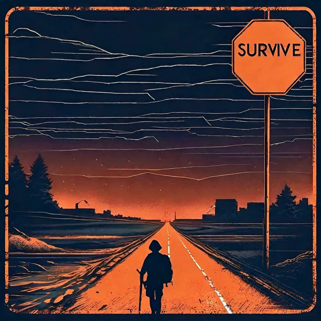 Survive app icon showing a lone traveler on an orange road beneath a dark sky.